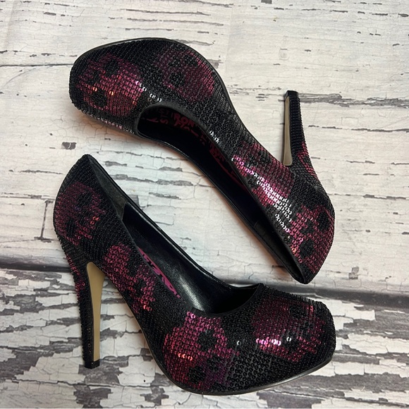 DIGISKULL PLATFORM HEELS IN BLACK/PINK BY IRON FIST - Size 8 - Picture 3 of 8